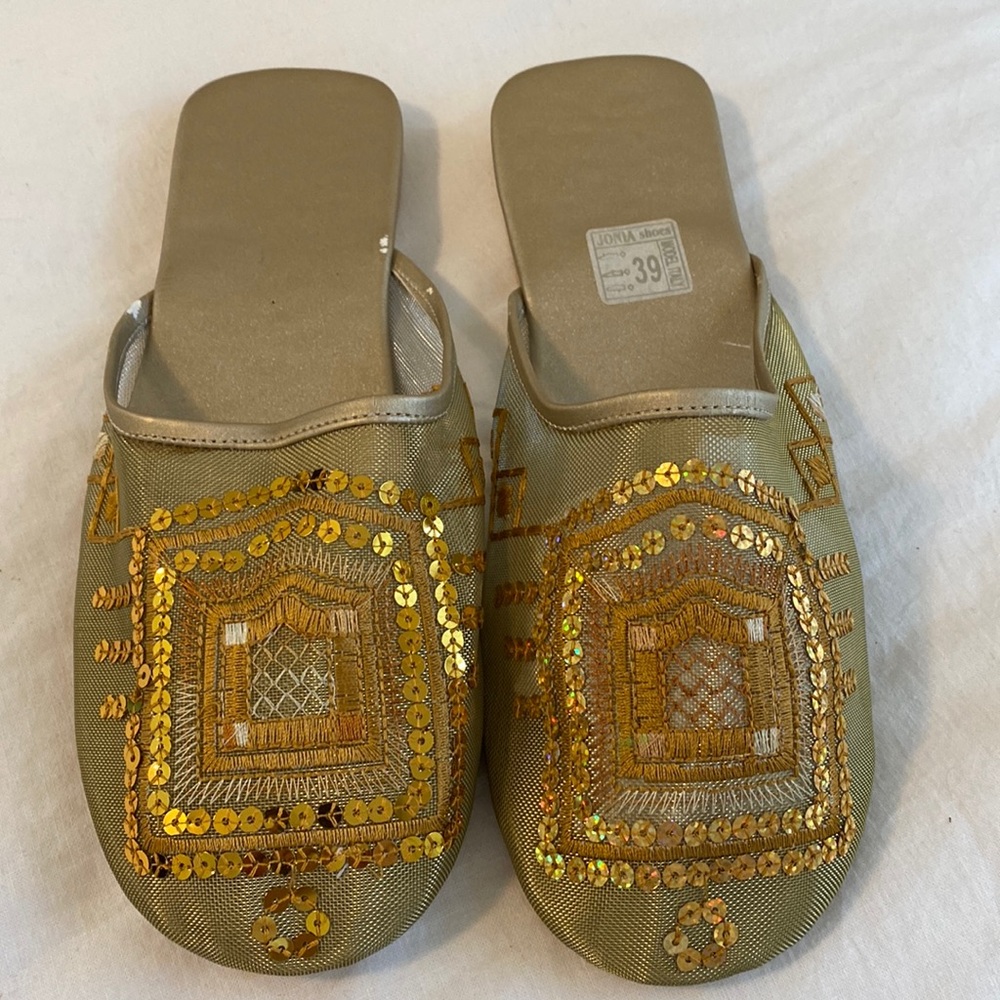 Jonia Sequin and Lace Slippers